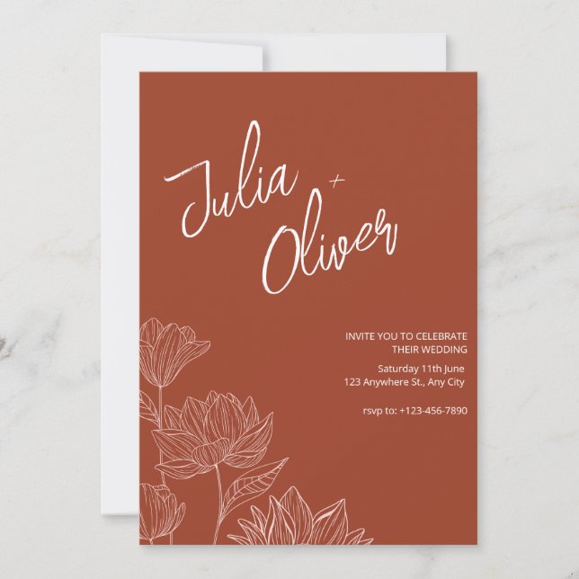 Invitation Boho Minimaliste Mariage Floral Mariage modifiable (Devant)