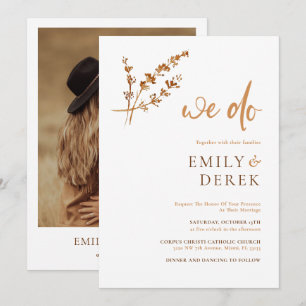 Invitation Boho Minimaliste Photo Brûlé Orange Floral Mariage