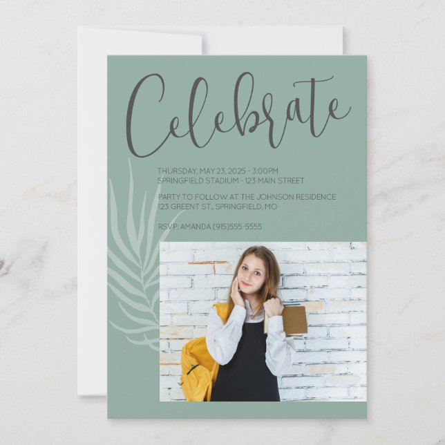 Invitation Boho Minimaliste Sage Green Graduation (Devant)