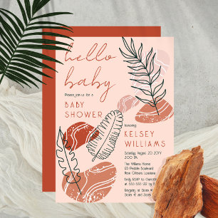Invitation Boho Minimaliste Terracotta Blush Hello Baby showe