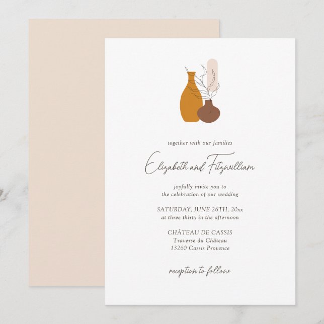 Invitation Boho minimaliste Vases Mariage (Devant / Derrière)