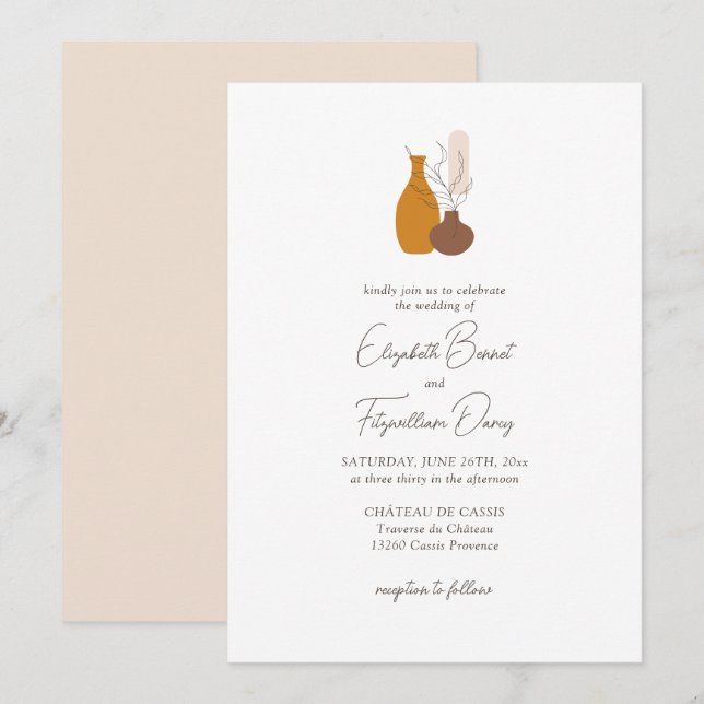 Invitation Boho minimaliste Vases Mariage (Devant / Derrière)