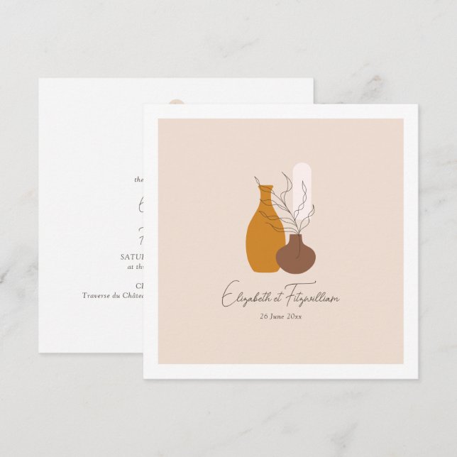 Invitation Boho minimaliste Vases Mariage Carré (Devant / Derrière)