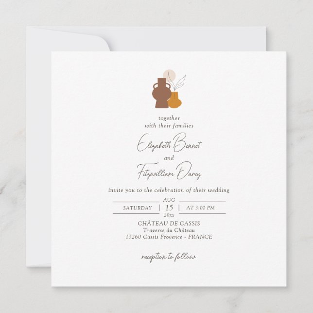 Invitation Boho minimaliste Vases Mariage Carré (Dos)