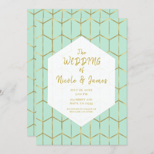 Invitation Boho Mint Green Hexagon Gold Mariage géométrique