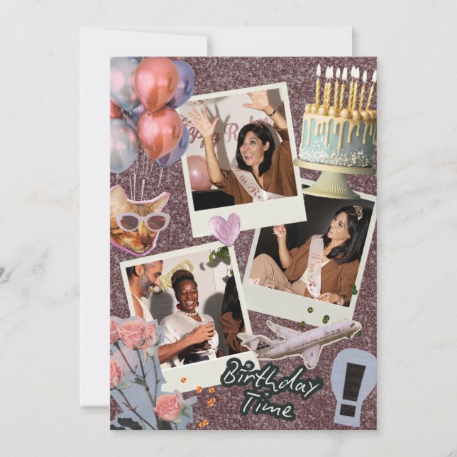 Invitation Boho Modern Custom Photo Collage Anniversaire (Devant)