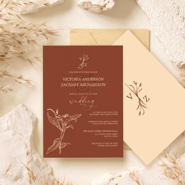 Invitation Boho Modern Dark Terracotta Mariage Floral (Créateur téléchargé)