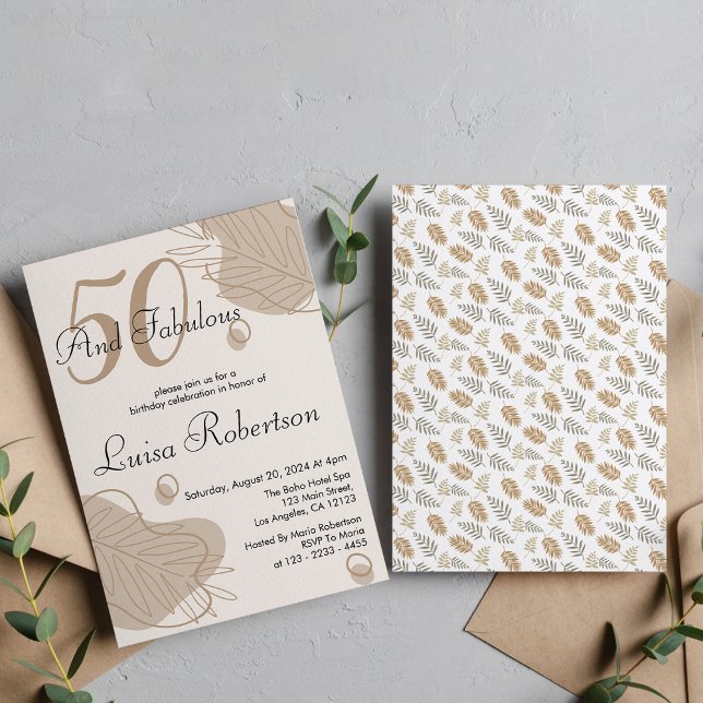 Invitation Boho Modern Leaf Tous les âges Anniversaire (Créateur téléchargé)
