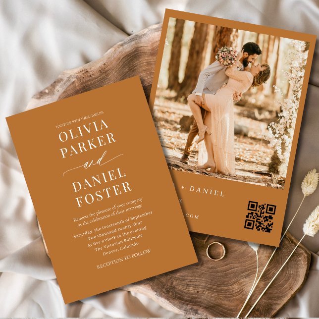 Invitation Boho Modern QR Code Élégant Mariage photo (Créateur téléchargé)