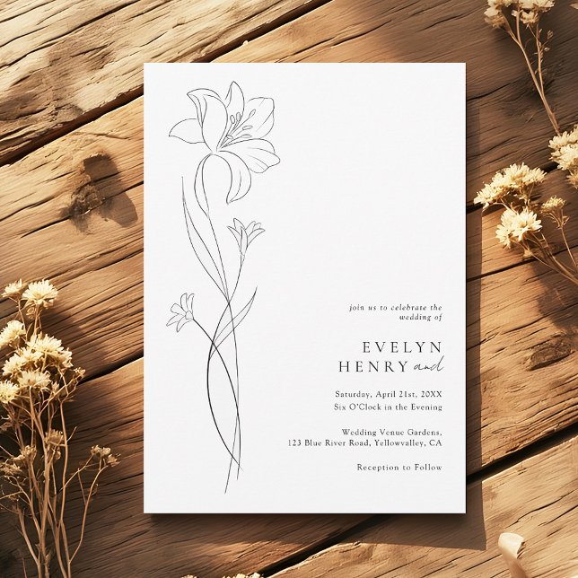Invitation Boho Modern Wildflower Drawing Line Art Wedding (Créateur téléchargé)