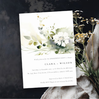 Invitation Boho moderne Abstrait vert blanc Fiançailles flora