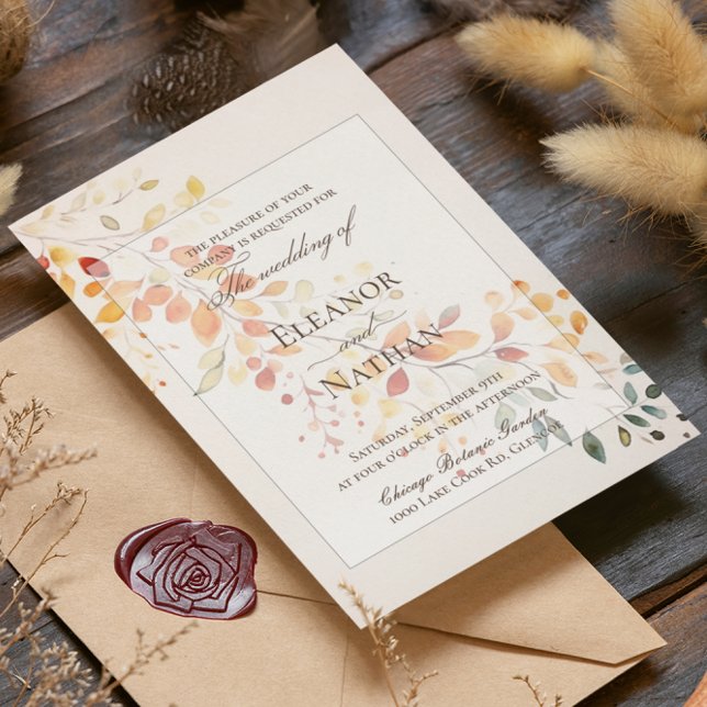 Invitation Boho moderne aquarelle automne Feuilles Mariage (Créateur téléchargé)