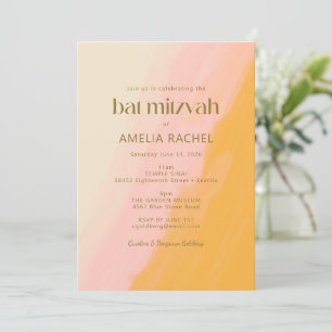 Invitation Boho moderne aquarelle rose Bat mitzvah jaune