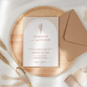 Invitation Boho Moderne Beige Terracotta Script Mariage Arch