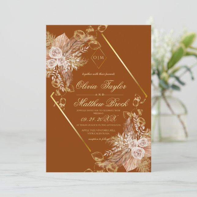 Invitation Boho moderne Burnt Orange Mariage (Debout devant)