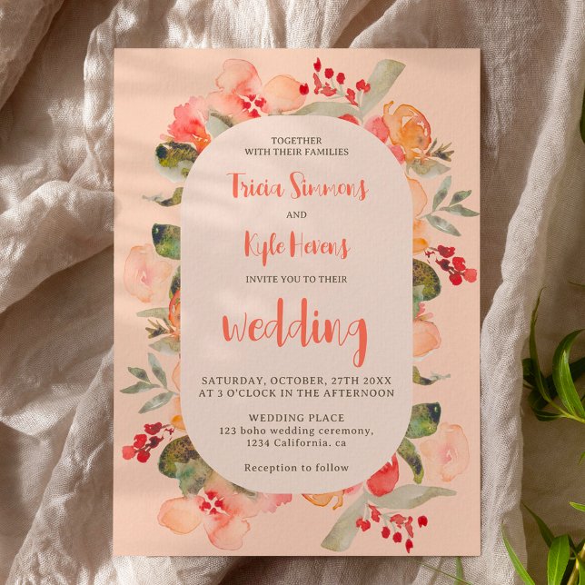 Invitation Boho moderne chute terre cuite blush mariage flora (Modern Boho fall terracotta blush floral wedding Invitation)