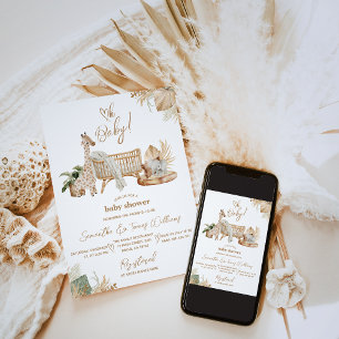 Invitation Boho Moderne Coeur Baby shower neutre genre