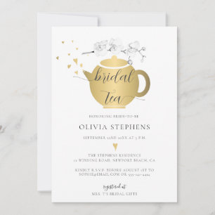 Invitation Boho moderne Coeurs d'or Orchidées Floral Thé nupt