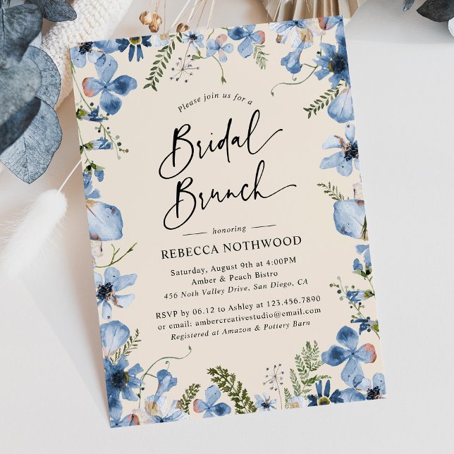 Invitation Boho moderne Dusty Blue Floral Bridal Brunch Douch (Créateur téléchargé)