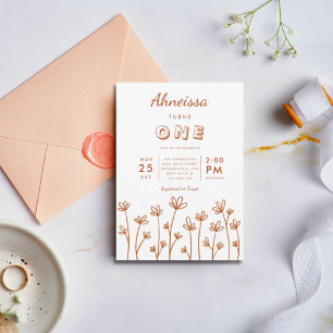 Invitation Boho moderne Fleur sauvage Terracotta Premier Anni