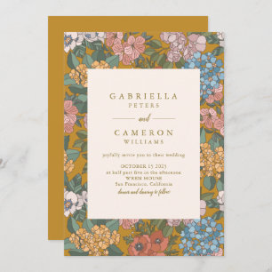 Invitation Boho moderne Floral Mustard Jaune Mariage