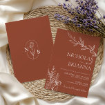 Invitation Boho Moderne Floral Terracotta Brûlé Orange Mariag<br><div class="desc">Faire-part de mariage Orange Brûlé Floral Boho Moderne. Monogramme au fond.</div>