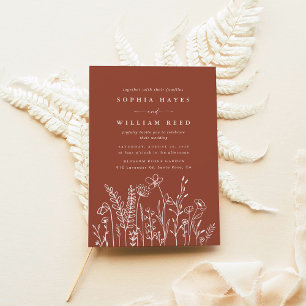 Invitation Boho Moderne Floral Terracotta Brûlé Orange Mariag