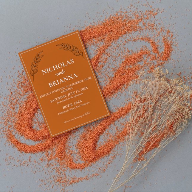 Invitation Boho Moderne Floral Terracotta Brûlé Orange Mariag (Créateur téléchargé)