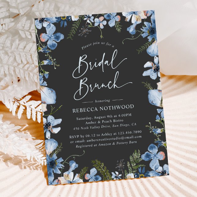 Invitation Boho moderne gris Dusty Bleu Floral Brunch nuptial (Créateur téléchargé)
