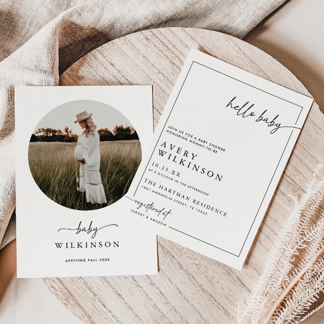 Invitation Boho moderne Hello Baby Photo Baby shower (Créateur téléchargé)