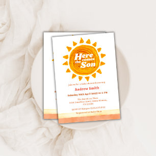 Invitation Boho Moderne Ici Vient Le Baby shower Fils