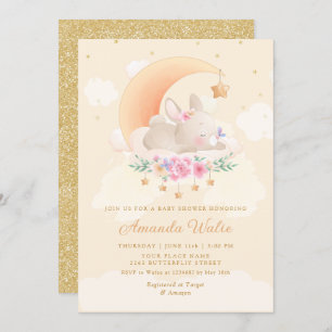 Invitation Boho moderne mignon Aquarelle Bunny Girl Baby show