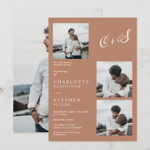 Invitation Boho moderne minimaliste initiales photo mariage