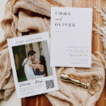 Invitation Boho moderne minimaliste Mariage photo QR Code RSV<br><div class="desc">Cette invitation comporte une police de caractères et de calligraphie de typographie de bloc propre et simple. La simplicité et le design propre de cette invitation fonctionne bien avec tous les thèmes mariages et certainement un grand ajout à votre mariage. Essayez d'être vert avec cette invitation tout-en-un écologique moderne en...</div>