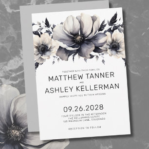 Invitation Boho moderne noir blanc Mariage Floral