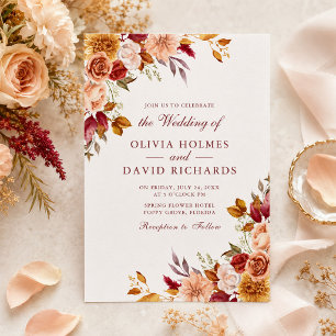 Invitation Boho Moderne Orange Brûlé Fleurs de Terre Cuite Ma