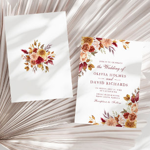 Invitation Boho Moderne Orange Brûlé Fleurs de Terre Cuite Ma