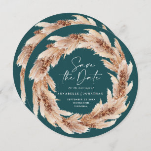 Invitation Boho moderne Pampas turquoise photo d'herbe enregi