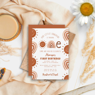 Invitation Boho moderne Rainbow Sunshine Un premier anniversa