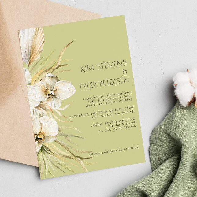 Invitation Boho moderne sauge vert pampas herbe orchidée mari (Créateur téléchargé)