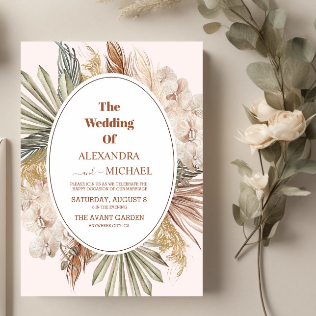 Invitation boho moderne vert pampas herbe mariage (Créateur téléchargé)