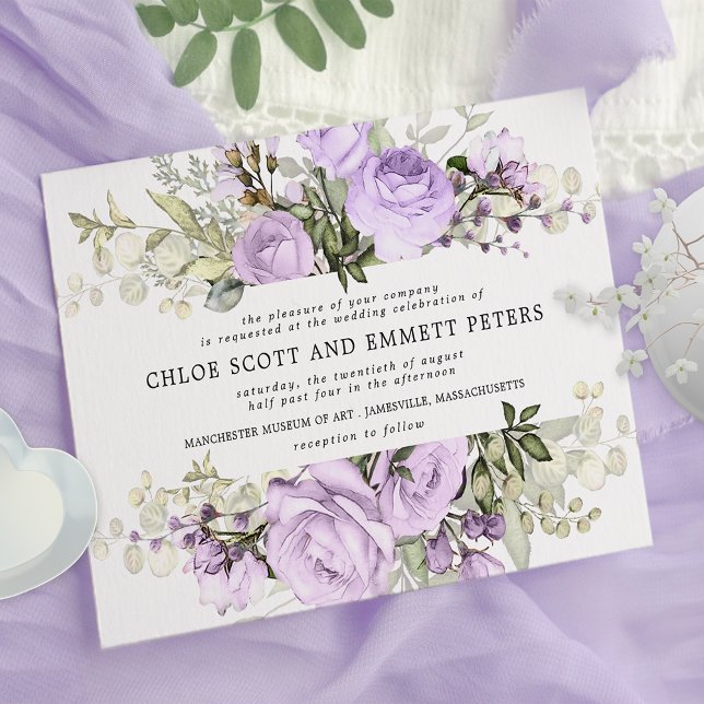 Invitation Boho moderne violet Rose Mariage Floral (Créateur téléchargé)