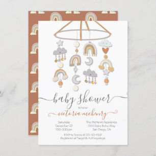 Invitation Boho Moon Stars Rainbows Clouds Baby shower mobile
