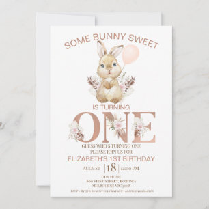 Invitation Boho Mot Floral Lapin Lapin 1er Anniversaire