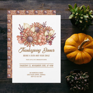Invitation Boho motif floral Thanksgiving Dîner