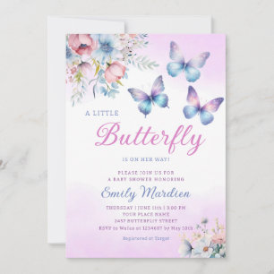 Invitation Boho mou violet papillon floral Baby shower fille