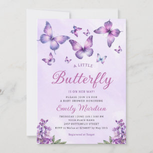 Invitation Boho mou violet papillon floral Baby shower fille