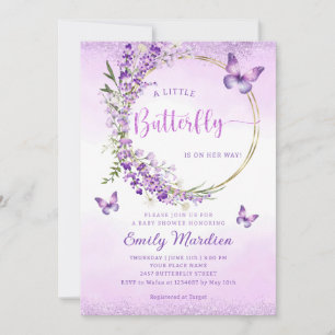 Invitation Boho mou violet papillon floral Baby shower fille