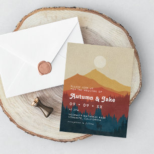 Invitation Boho Mountains and Forest Mariage des années 1970