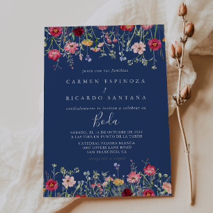 Invitation Boho Multicolor Fleur sauvage espagnol Mariage